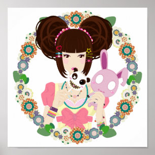 Harajuku Girl Yuriko - bordered Poster