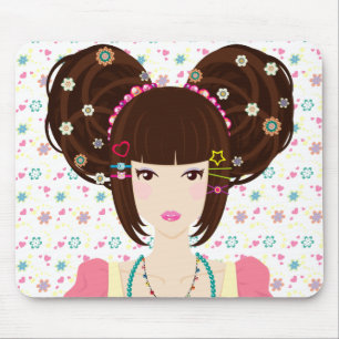 Harajuku Girl Yuriko with flowery background Mouse Mat