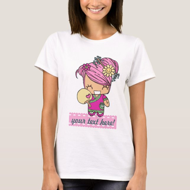 Harajuku kawaii kokeshi doll white shirt template (Front)