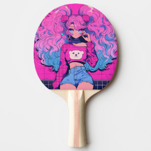 Harajuku Neon Kawaii Girl with Twin Ponytails Ping Pong Paddle