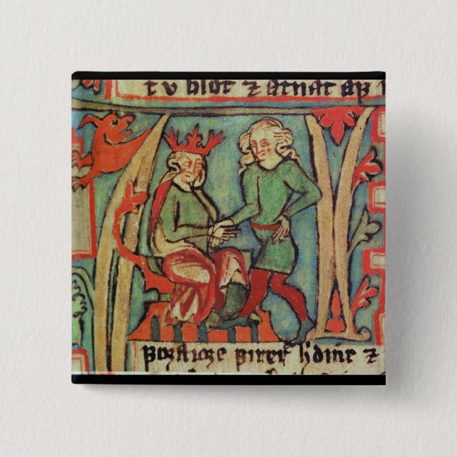 Harald I Fairhair greeting Guthrum 'Flateybok' 15 Cm Square Badge (Front)