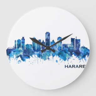 Harare Zimbabwe Skyline Blue Large Clock