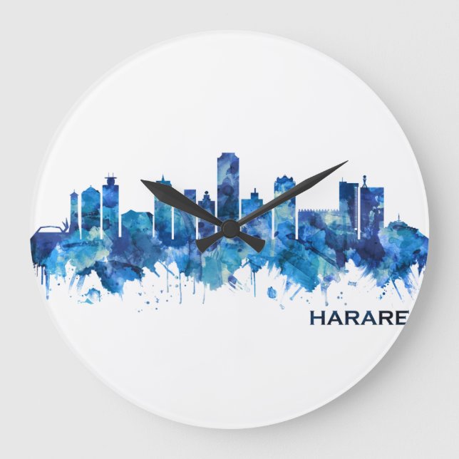 Harare Zimbabwe Skyline Blue Large Clock (Front)