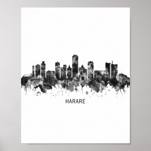 Harare Zimbabwe Skyline BW Poster (Front)