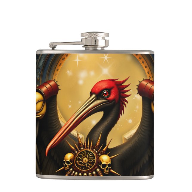 Harbinger of the Golden Gate The Nocturnal Pelican Hip Flask (Front)