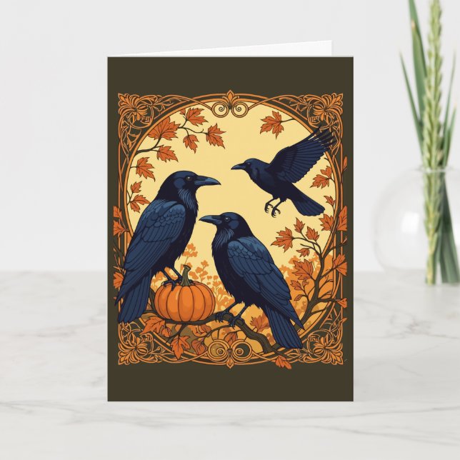 Harbingers Ravens Preparing For Halloween Holiday Card (Front)