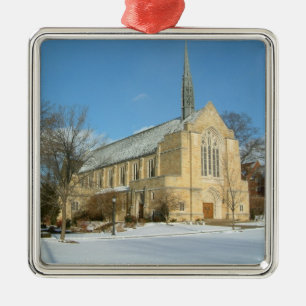 Harbison Chapel in Winter at Grove City College Metal Tree Decoration