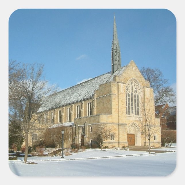 Harbison Chapel in Winter at Grove City College Square Sticker (Front)
