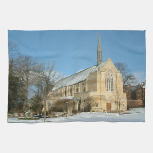 Harbison Chapel in Winter at Grove City College Tea Towel