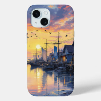 Harbor Dreams: Where Seabirds Dance at Dawn iPhone 15 Case