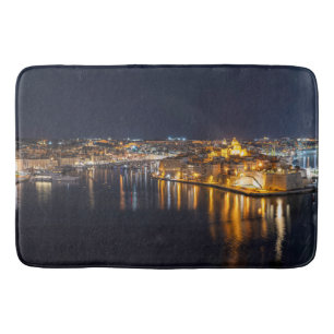 Harbor in Malta illuminated at night Bath Mat