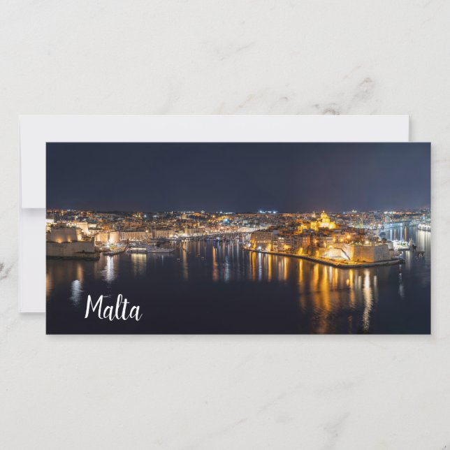 Harbor in Malta illuminated at night Canvas Print (Front)