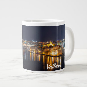 Harbor in Malta illuminated at night Large Coffee Mug
