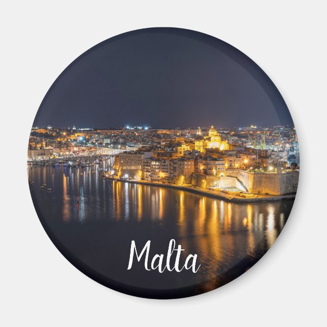 Harbor in Malta illuminated at night Magnet (Front)