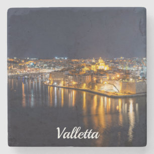 Harbor in Malta illuminated at night Stone Coaster