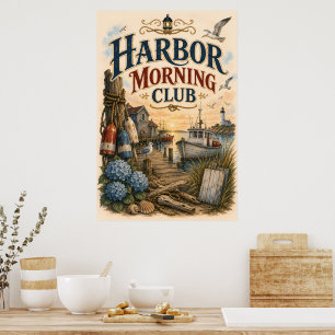Harbor Morning Club Coastal Lighthouse Poster