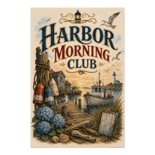Harbor Morning Club Coastal Lighthouse Poster
