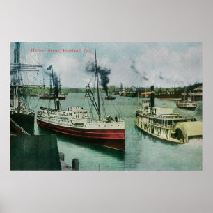 Harbor Scene in Portland, Oregon Poster