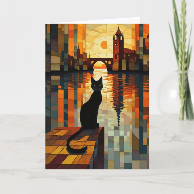 Harbor Sunset: A Black Cat's View  Thank You Card (Front)