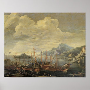 Harbor with Lighthouse and Ships (oil on canvas) Poster