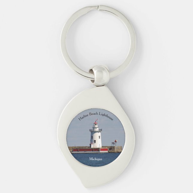 Harbour Beach Lighthouse metal key chain (Front)