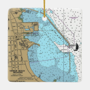 Harbour Beach Michigan Nautical Chart Ceramic Ornament