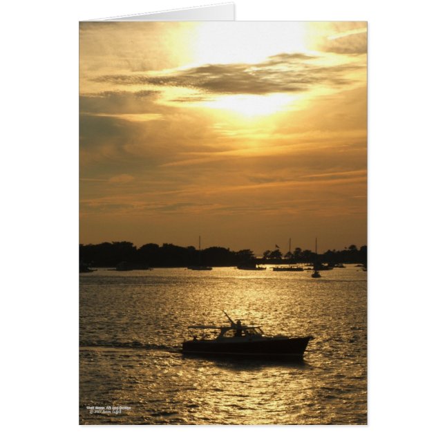 Harbour boat scene late evening sun behind clouds (Front)