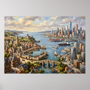 Harbour City Skyline Art Poster
