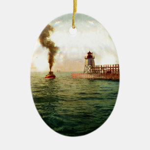 Harbour entrance, Charlevoix, Michigan circa 1900 Ceramic Tree Decoration