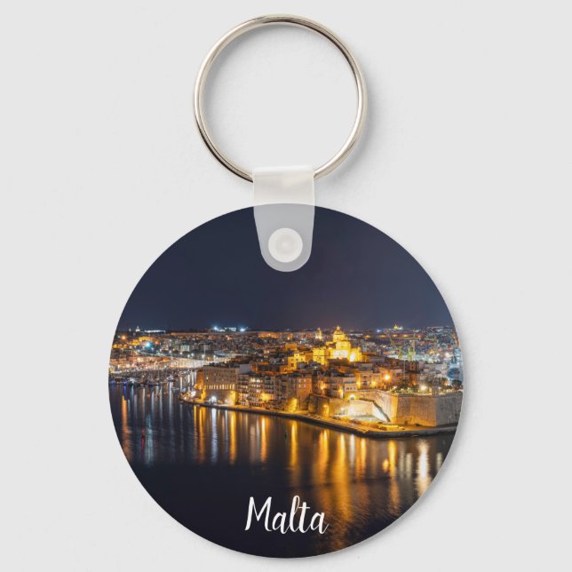 Harbour in Malta illuminated at night Key Ring (Front)