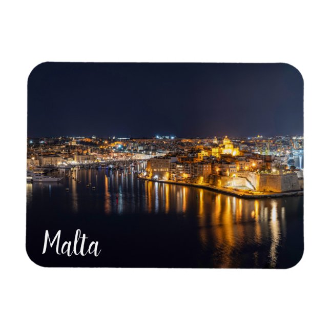 Harbour in Malta illuminated at night Magnet (Horizontal)