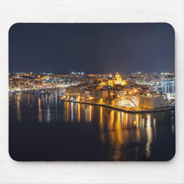 Harbour in Malta illuminated at night Mouse Mat (Front)