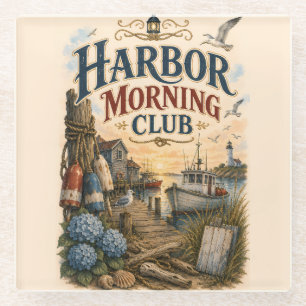 Harbour Morning Club Coastal Lighthouse Glass Coaster