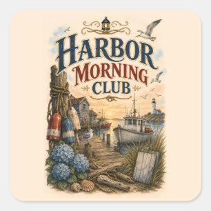 Harbour Morning Club Coastal Lighthouse Square Sticker