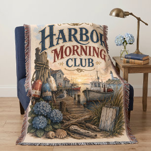 Harbour Morning Club Coastal Lighthouse Throw Blanket