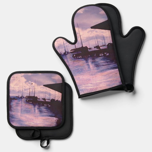 Harbour of Fort De France Oven Mitt & Pot Holder Set (Front/Back)