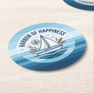 Harbour of Happiness Round Paper Coaster