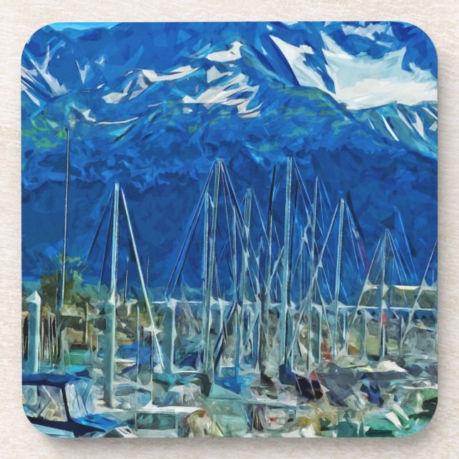 Harbour of Seward Alaska Abstract Impressionism Coaster (Front)