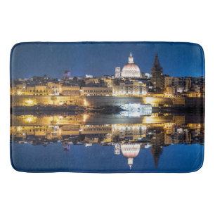 Harbour of Valletta old town at night Bath Mat