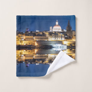 Harbour of Valletta old town at night Bath Towel Set