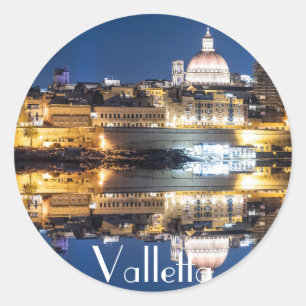 Harbour of Valletta old town at night Classic Round Sticker