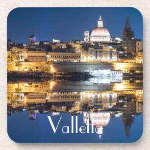 Harbour of Valletta old town at night Coaster