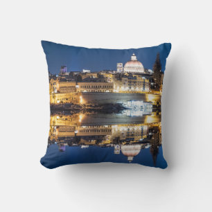 Harbour of Valletta old town at night Cushion