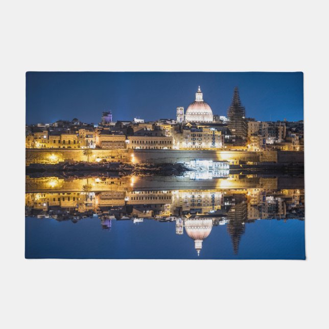 Harbour of Valletta old town at night Doormat (Front)