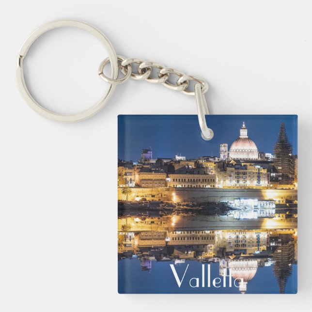 Harbour of Valletta old town at night Key Ring (Front)
