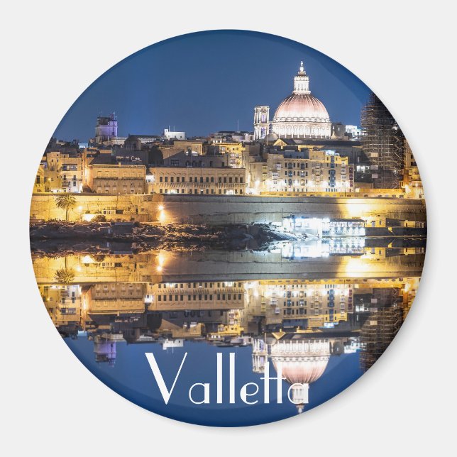 Harbour of Valletta old town at night Magnet (Front)