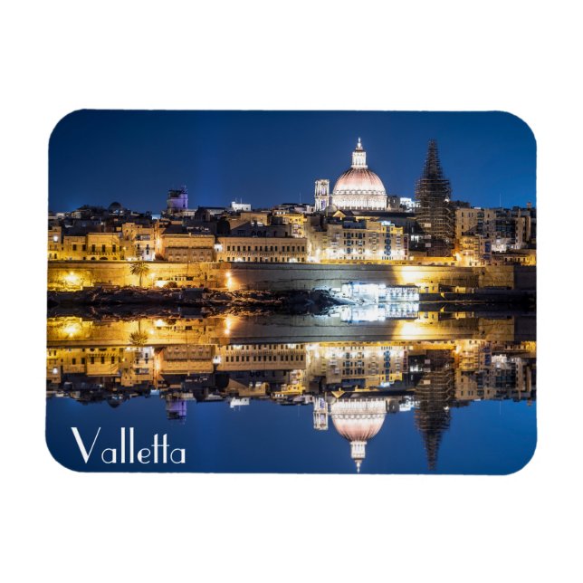 Harbour of Valletta old town at night Magnet (Horizontal)