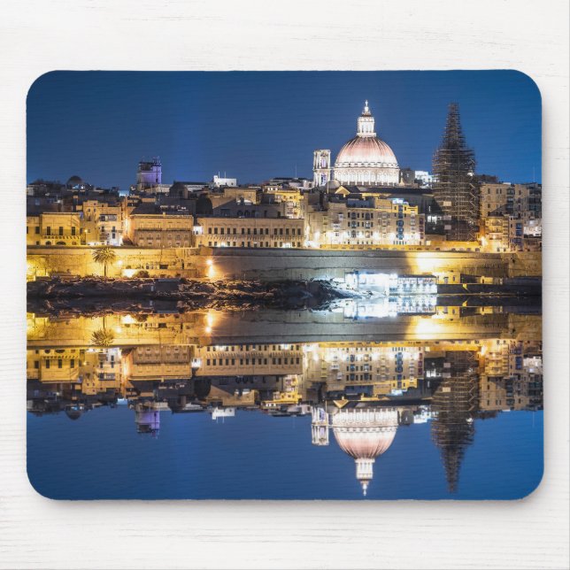 Harbour of Valletta old town at night Mouse Mat (Front)