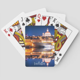 Harbour of Valletta old town at night Playing Cards