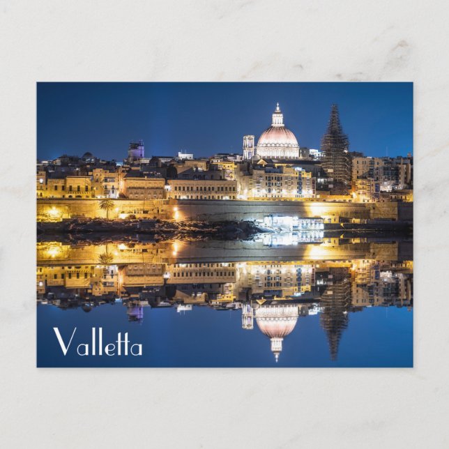 Harbour of Valletta old town at night Postcard (Front)